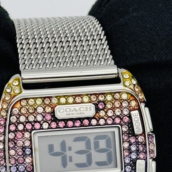 Coach Darcy Digital Watch Rainbow Crystal Mesh Stainless Steel 30 MM Womens NEW - Picture 11 of 14